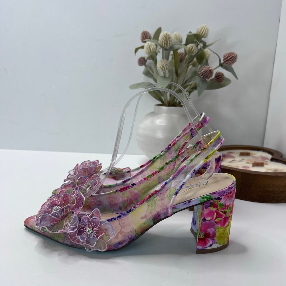 Betsey Johnson Avi Floral Slingback Pointed Toe Heel Multi Women 8M Tried On